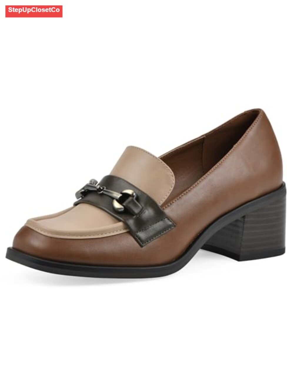 Block Heel Loafers Buckle Ornamented Cushioned Business Casual Office Shoes